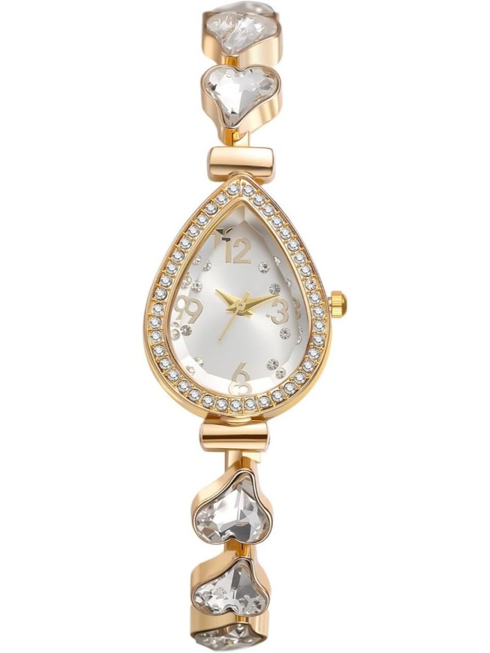 Women's White Crystal Teardrop Rhinestone Dial Ultra-Thin Metal Wrist Watch